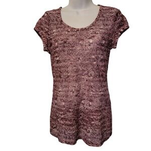 Mudd Dark Plum Lace Overlay Short Sleeve‎ Tunic Top XL Y2K 90s Whimsigoth Fairy